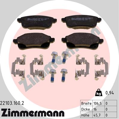Brake Pad Set, disc brake - 22103.160.2 ZIMMERMANN