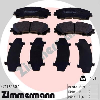Brake Pad Set, disc brake - 22117.160.1 ZIMMERMANN
