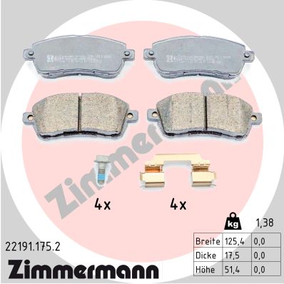 stabdžių trinkelių rinkinys, diskinis stabdys - 22191.175.2 ZIMMERMANN