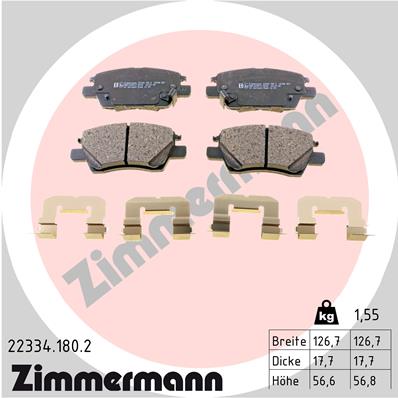 stabdžių trinkelių rinkinys, diskinis stabdys - 22334.180.2 ZIMMERMANN