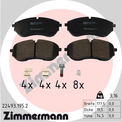 Brake Pad Set, disc brake - 22493.195.2 ZIMMERMANN