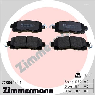 Комплект тормозных колодок, дисковый тормоз - 22800.170.1 ZIMMERMANN