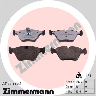 stabdžių trinkelių rinkinys, diskinis stabdys - 23183.995.1 ZIMMERMANN