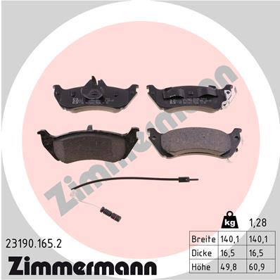 stabdžių trinkelių rinkinys, diskinis stabdys - 23190.165.2 ZIMMERMANN