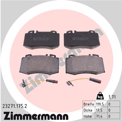 stabdžių trinkelių rinkinys, diskinis stabdys - 23271.175.2 ZIMMERMANN