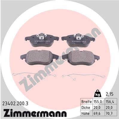 Комплект тормозных колодок, дисковый тормоз - 23402.200.3 ZIMMERMANN