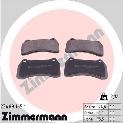 stabdžių trinkelių rinkinys, diskinis stabdys - 23489.165.1 ZIMMERMANN