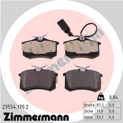 stabdžių trinkelių rinkinys, diskinis stabdys - 23554.170.2 ZIMMERMANN