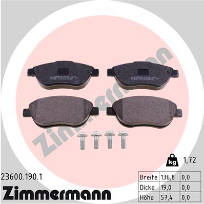 Brake Pad Set, disc brake - 23600.190.1 ZIMMERMANN