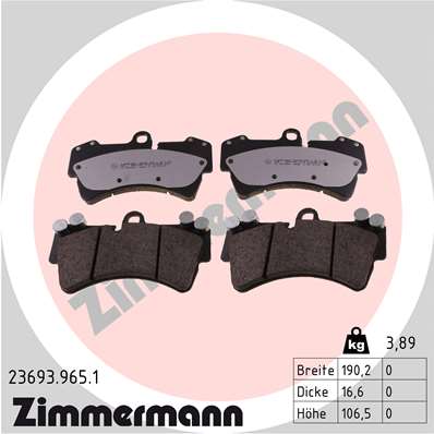 stabdžių trinkelių rinkinys, diskinis stabdys - 23693.965.1 ZIMMERMANN