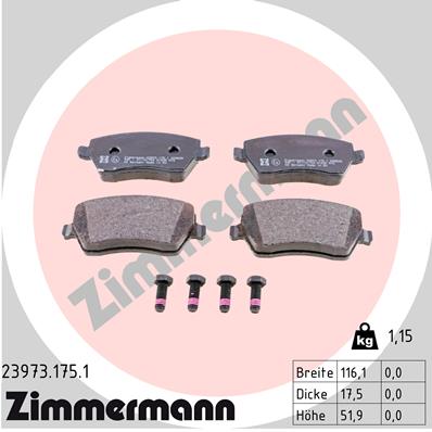 stabdžių trinkelių rinkinys, diskinis stabdys - 23973.175.1 ZIMMERMANN