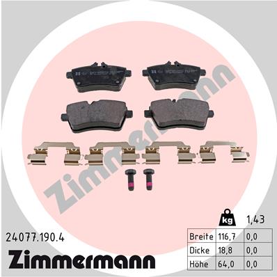 stabdžių trinkelių rinkinys, diskinis stabdys - 24077.190.4 ZIMMERMANN