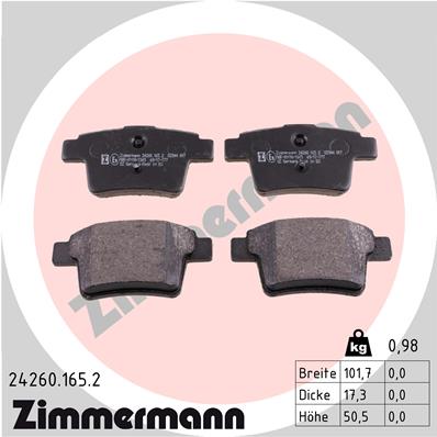 stabdžių trinkelių rinkinys, diskinis stabdys - 24260.165.2 ZIMMERMANN