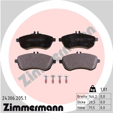 Комплект тормозных колодок, дисковый тормоз - 24306.205.1 ZIMMERMANN