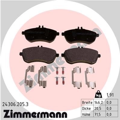 Комплект тормозных колодок, дисковый тормоз - 24306.205.3 ZIMMERMANN