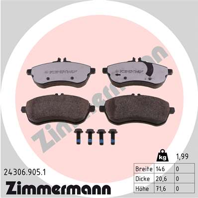 Комплект тормозных колодок, дисковый тормоз - 24306.905.1 ZIMMERMANN