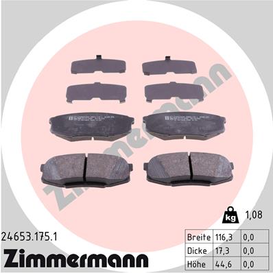 stabdžių trinkelių rinkinys, diskinis stabdys - 24653.175.1 ZIMMERMANN