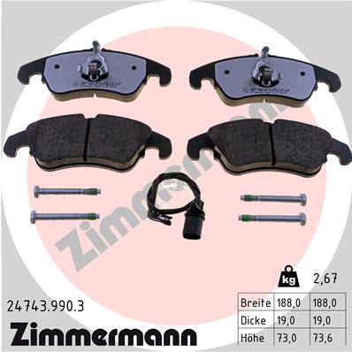 stabdžių trinkelių rinkinys, diskinis stabdys - 24743.990.3 ZIMMERMANN