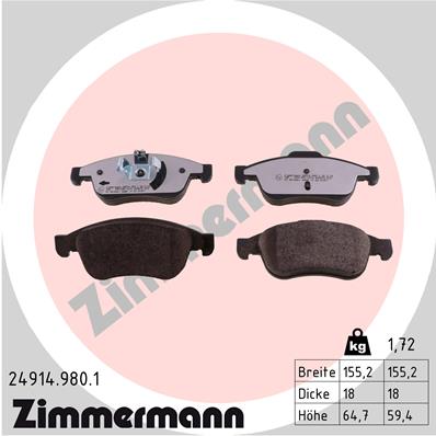 stabdžių trinkelių rinkinys, diskinis stabdys - 24914.980.1 ZIMMERMANN