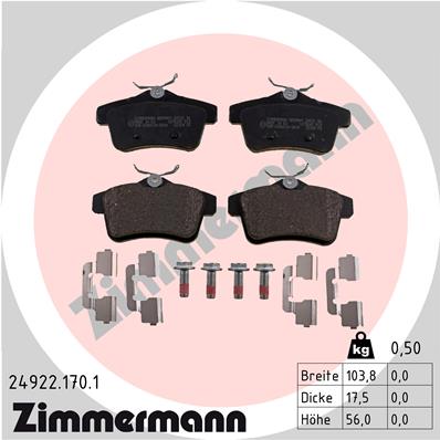 Комплект тормозных колодок, дисковый тормоз - 24922.170.1 ZIMMERMANN