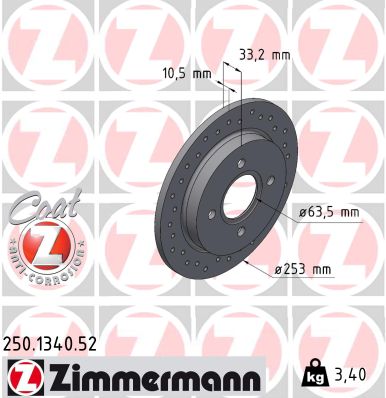 Brake Disc - 250.1340.52 ZIMMERMANN