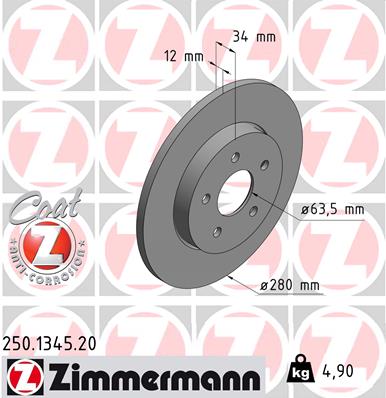 Brake Disc - 250.1345.20 ZIMMERMANN