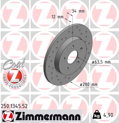 Brake Disc - 250.1345.52 ZIMMERMANN