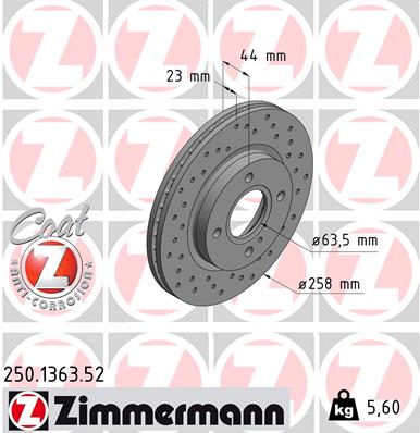stabdžių diskas - 250.1363.52 ZIMMERMANN