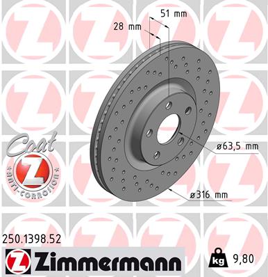 Brake Disc - 250.1398.52 ZIMMERMANN