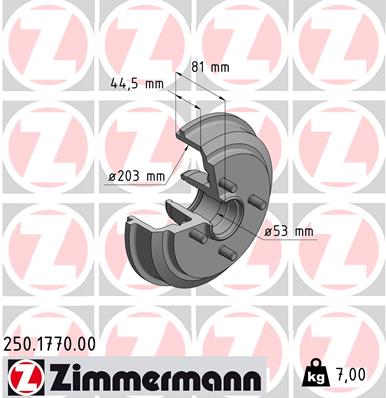 Tamburo freno - 250.1770.00 ZIMMERMANN