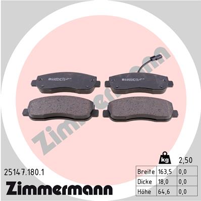Комплект тормозных колодок, дисковый тормоз - 25147.180.1 ZIMMERMANN