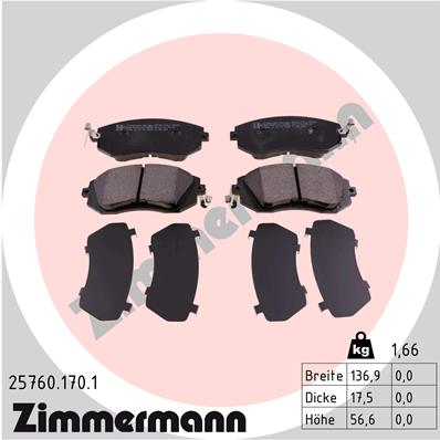 stabdžių trinkelių rinkinys, diskinis stabdys - 25760.170.1 ZIMMERMANN