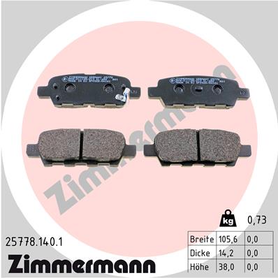 Комплект тормозных колодок, дисковый тормоз - 25778.140.1 ZIMMERMANN