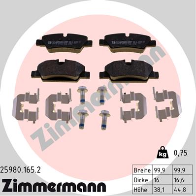 Kit pastiglie freno, Freno a disco - 25980.165.2 ZIMMERMANN