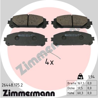 stabdžių trinkelių rinkinys, diskinis stabdys - 26448.175.2 ZIMMERMANN