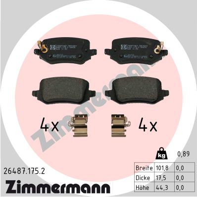 stabdžių trinkelių rinkinys, diskinis stabdys - 26487.175.2 ZIMMERMANN
