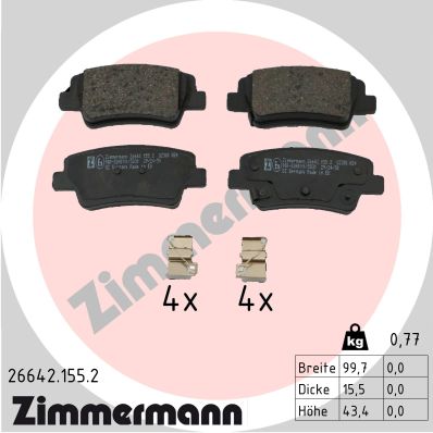 stabdžių trinkelių rinkinys, diskinis stabdys - 26642.155.2 ZIMMERMANN