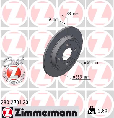 Brake Disc - 280.2701.20 ZIMMERMANN