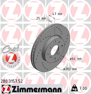 stabdžių diskas - 280.3157.52 ZIMMERMANN