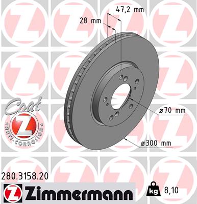 Тормозной диск - 280.3158.20 ZIMMERMANN