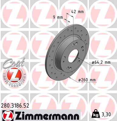 stabdžių diskas - 280.3186.52 ZIMMERMANN