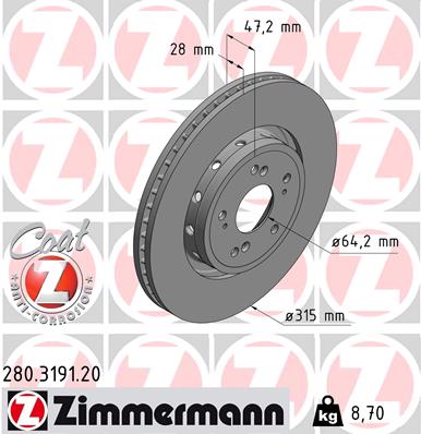 Brake Disc - 280.3191.20 ZIMMERMANN
