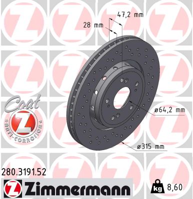 Brake Disc - 280.3191.52 ZIMMERMANN