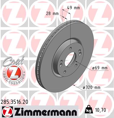 Brake Disc - 285.3516.20 ZIMMERMANN