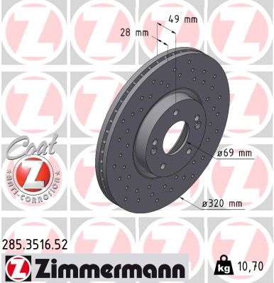 Brake Disc - 285.3516.52 ZIMMERMANN
