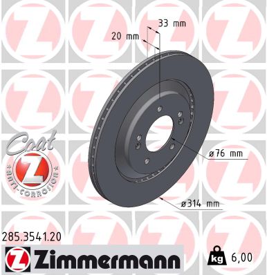 stabdžių diskas - 285.3541.20 ZIMMERMANN