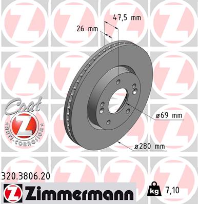 Brake Disc - 320.3806.20 ZIMMERMANN