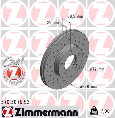 stabdžių diskas - 370.3076.52 ZIMMERMANN