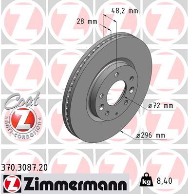 stabdžių diskas - 370.3087.20 ZIMMERMANN