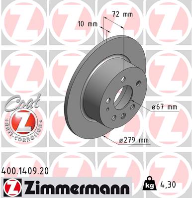 Тормозной диск - 400.1409.20 ZIMMERMANN
